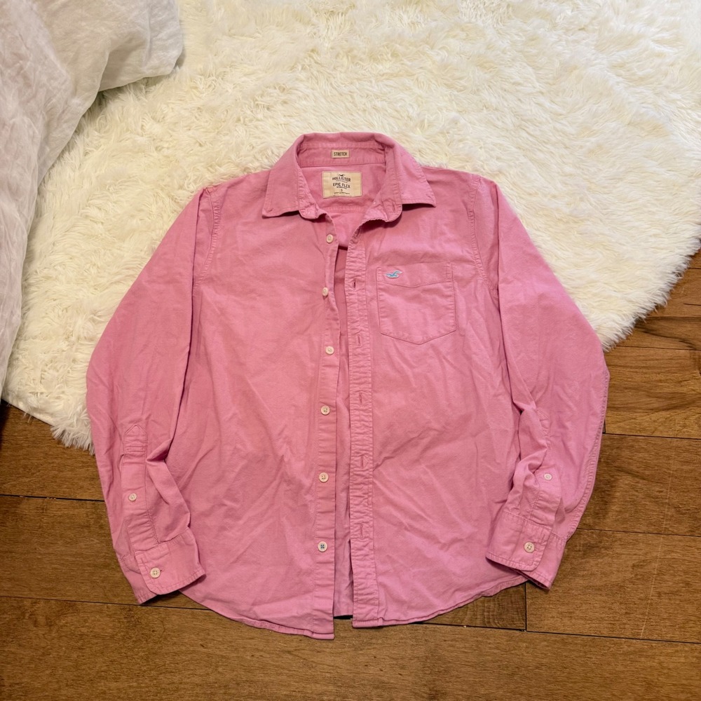 Hollister Epic Flex Pink Button Down Shirt Mens Small Preppy Casual Vibe